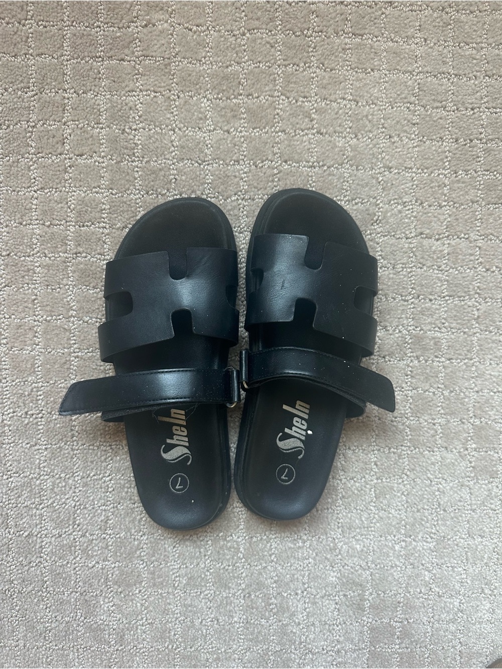 SHEIN Black Double-Strap Slide Sandals